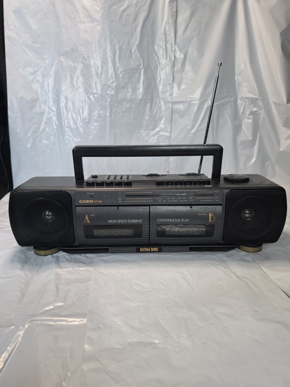 Vintage Boom Box Casio CP-200 Radio, Dual Cassette Tape Deck.. Sounds Amazing